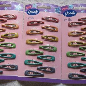 12 Goody Girls Colorful Glitter Coated Epoxy Covering Metal Hair Snap Clips 2004